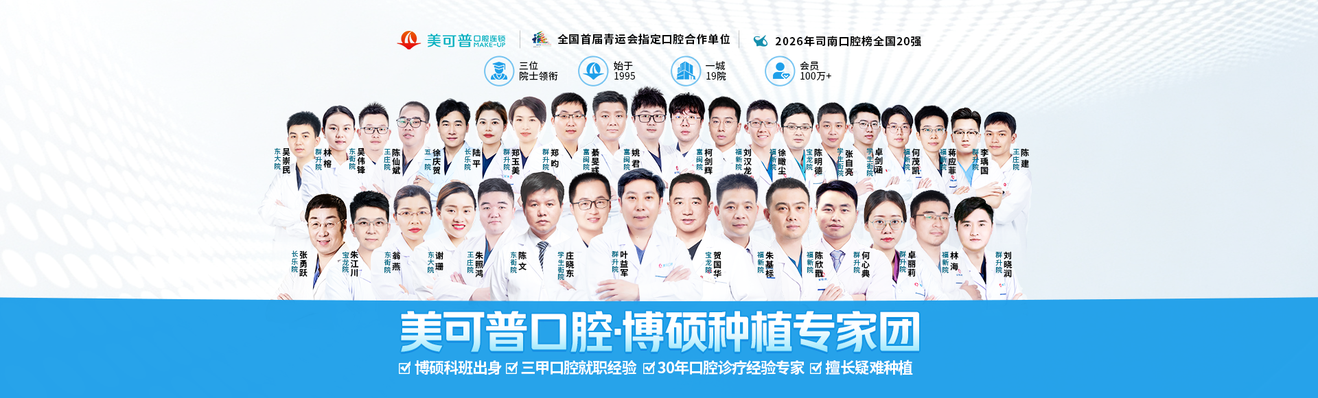美可普口腔36位博硕种植专家团